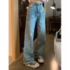 Jeans da donna svasati ricamati a vita alta per donna pantaloni harem con coulisse blu pantaloni denim streetwear mamma