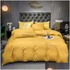 Ensembles de literie Simple quatre saisons coton lavé couleur unie quatre pièces ensemble drap de lit et couette livraison directe maison jardin textiles S Dhpme