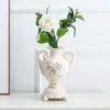 Vases Europe Gold Plated Ivory Porcelain Vase Vintage Advanced Ceramic Flower For Room Study Hallway Home Wedding Decoration