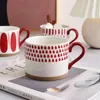 Tasses 450 ml tasse à café personnalisée peinte à la main avec poignée tasses en céramique créatives filet scandinave rouge multi-motifs