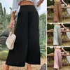 Women's Pants Relaxed Fit Long High Waisted Wide Leg Trousers Spring Summer Business Work For Women Elastic Waist Solid