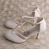 Dress Shoes Wedopus Lace Sandals For Women Wedding T-strap Ivory Bride 3 Inch