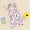Flicka klänningar småbarn baby sommarkläder blomma tryck klänning binda ärmlös med pannband