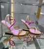 2024 Luxury Heel Dress Shoe First Women Sandals Shoes Cross-Over Strappy Party Dress High Heels Lady Lady Sexig guldfärgad Metal Lad Gladiator Sandalias Box