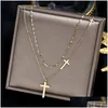 Pendant Necklaces Cross Double Layer Necklace Female Chocker Simple For Women 316L Stainless Steel No Fade Drop Delivery Jewelry Penda Dhegx