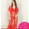 Fat Plus Size Transparent Long Pajamas Sexy And Fun Lace Mesh Pajama Set Women's Perspective Sling Sleeping Dress 130340