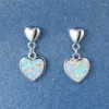 Stud Earrings Simple Female Blue White Opal Drop Charm Love Heart Classic Bridal Silvery Color Wedding