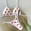 Kvinnors badkläder leopardtryck baddräkt halter bh hög midja snörning thong bikini set cherry brasilian för kvinnor