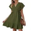 Casual Dresses Dressy For Women Womens Short Sleeve V Neck Drawstring Ruffle A Line Swing Mini Long Work Dress