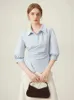 Женская футболка FSLE с асимметричным клетчатым поясом, женская весна/лето 2024, новая белая, синяя женская повседневная свободная рубашка 24FS 240322
