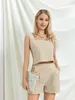 Women's Tracksuits Women Soft 2 Piece Pajamas Set Linen Sleeveless Tank Top High Waist Shorts Outfits Summer Loungewear With Pockets