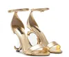 Designer style shoes Luxury Brands Women Patent Leather Sandals Shoes Pop Heel Gold-plated Open Toe Round Letter Opposite Sex With Gold Nude Line Sandals