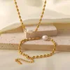 Conjunto de collar y pendientes de perlas de imitación para mujer, conjuntos de joyas de acero inoxidable, pulseras, accesorios, regalo de compromiso