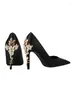 Kleding Schoenen Mode Vrouwen Sexy Stiletto Hoge Hakken Elegante Bruiloft Schoen Bruid Metalen Bloemen Pompen Luxe Dames Party Designer Satijn