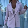 Trajes de mujer moda Primavera chaquetas de oficina holgadas de un solo pecho elegante señora bolsillo con solapa prendas de vestir exteriores de Color sólido 2024 chaqueta de traje