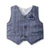 Clothing Sets 2024 Baby Boys Three Piece Suits Spring Casual Plaid Long Sleeve Children Polyester Wedding Kids Autumn Gentleman