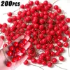 Decorative Flowers 200/50Pcs Artificial Berries Red Cherry Stamen Mini Fake Berry Pearl Beads Ornaments DIY Christmas Tree Year Party Decors