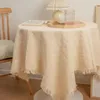 Bordduk Beige Retro Stickat Long Tea Dining Cover Soffa Simple and High-End Birthday Decoration LMDAN116