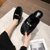 Shoes for Women in Autumn and Winter Fury Wearing Internet Red Lazy Mens Mink Fur Bun Half Slippers with Plush Cotton Size 41-43 T7OU