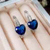 Boucles d'oreilles pendantes en forme de cœur CZ bleu pour femmes, accessoires de mariage simples et élégants, mode polyvalente, bijoux d'oreille, cadeau