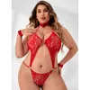 Fat MM Ropa interior divertida Pijama de una pieza con espalda descubierta Conjunto de encaje transparente sexy 7727 607414