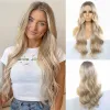 Wigs Ombre Ash Blonde Lace Front Wigs For Women Wave Wavy Colored 13x3 Dark Roots Glueless Synthetic Wig For Daily Use