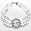 Kedjor Personlighetslänkar Incorporated Inc Sorority Society Green Rhinestone Charm Three-Layer Pearl Necklace Choker