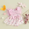 Kledingsets Pasen Peuter Baby Meisje Romper Bunny Ruches Mouw Jurk Met Hoofdband Zomeroutfits Kleding