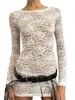 Casual Dresses Women s bodycon Lace SeaThrough Dress Crew Neck Long Sleeve Tight Short Mini