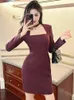 Casual Dresses Autumn Fashion Simple Women's Mini Dress Elegant Vintage Purple Long Sleeve Short Gown Party Work Style Vestidos Mujer Spring