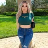 Helt nya kvinnors t-shirt Cotisation Milano Crop Top i Green Summer Clothes Woman 90s Vintage Fashion T Shirts O-Neck Slim Baby Tee Y2K Aesthetic Shirt 2024