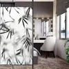 Window Stickers Privacy Film Ink Bamboo Leaves Pattern Frosted Anti UV Glass Glue-Free Static Adhesive Door