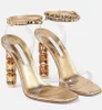 Lady Heel Bride Buty Aquazzura Aura Sandal ozdobione satynowe skórzane sandały Perfect impreza suknia ślubna krystalicznie inkrustowane pięty eleganckie pompki gladiator