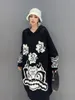 Robes décontractées Modèle d'impression Pull à capuche Femmes Printemps Automne Robe tricotée Plus Taille Lâche Robe de Mujer