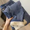 Kvinnors jeans S-5XL BLÅ KVINNOR TITTNA Vinterplysch Varma denim Pants Stor storlek Jean Harem Kvinnliga löst byxor