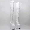 Sapatos de dança femininos 17cm/7 polegadas pu salto alto plataforma coxa botas fechadas pólo 043