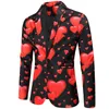 Alla hjärtans present Mens Fashion Suit Party Coat Casual Slim Fit Blazer Buttons Suit 3D Hjärttryck Målning Blazers Jacket Män 240313