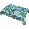 Mantel azul marino, verde azulado, estrella de mar náutica, mantel rectangular, decoraciones para fiestas navideñas, tela impermeable, decoración para el hogar, comedor y cocina