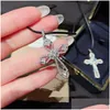 Pendant Necklaces High Quality Grade White Zircon Cross Necklace Men/Women Platinum Plated Party Jewelry Couple Gift Drop Delivery Pen Dhhrj