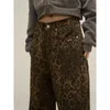 Jeans femininos americano vintage leopardo impressão elegante alta rua reta harajuku estilo menina y2k calças baggy mulheres