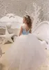 Abiti da ragazza Moda Avorio Turchese Fiore Applicazioni lunghe Compleanno Matrimonio Festa Tulle Abito da comunione formale senza maniche