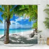 Dusch gardiner havslandskap gardin ocean strand tropiskt palm träd landskap hem badrum dekor polyester med krokar