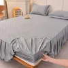 Sängkjol fast färg bomullsmonterad ark 2-i-1 madrass dammskydd täcker modern minimalistisk king sängöverdrag