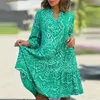 Robes décontractées robe midi bohème imprimé géométrique avec manches trois quarts décolleté en V femme printemps été a-ligne