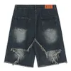 Short en jean Vintage à pompon étoile pour hommes, ample, épissage, Hip Hop, Streetwear, Harajuku Y2K, été 240314