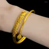 Bracciale rigido con apertura in oro 24 carati 999 con pavone, placcato in rame, moda 18 carati, fidanzamento nuziale di lusso