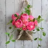 Dekorative Blumen, Blumenkranz für Tür, kreativer rosa Hängekorb, Bauernhaus, Willkommensdekoration, Frühlingsfest, Ornamente, künstlich