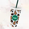 Adesivos de janela UV DTF Árvore de Natal Leopardo Impressão Completa para 24oz Venti Copo Frio com Furo Café Wraps C140-K