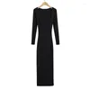 Casual Dresses Bodycon Women Black Knitted Square Neck Long Sleeve Dress Midi Sexy Elegant