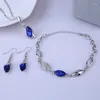 Colar brincos conjunto de luxo 925 prata esterlina agulha cristal casamento noivado jóias para mulher pingente pulseira